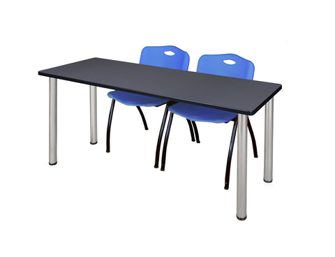 Regency Kee 60 x 24 in. Training Table Top Black Legs & 2 M Stack Chairs