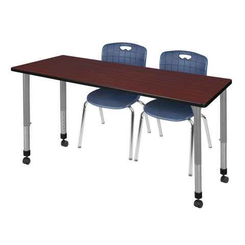 Regency Kee 48 x 24 in. Mobile Adjustable Classroom Table & 2 Andy 18 in. Stack Chairs Black