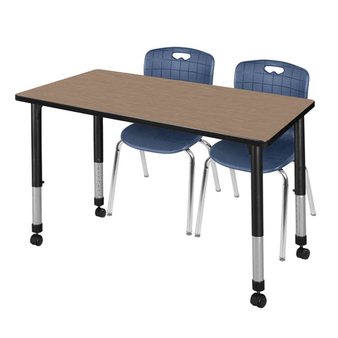 Regency Kee 48 x 24 in. Mobile Adjustable Classroom Table & 2 Andy 18 in. Stack Chairs Black