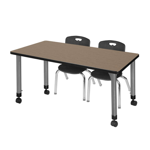 Regency Kee 48 x 24 in. Mobile Adjustable Classroom Table & 2 Andy 12 in. Stack Chairs Black