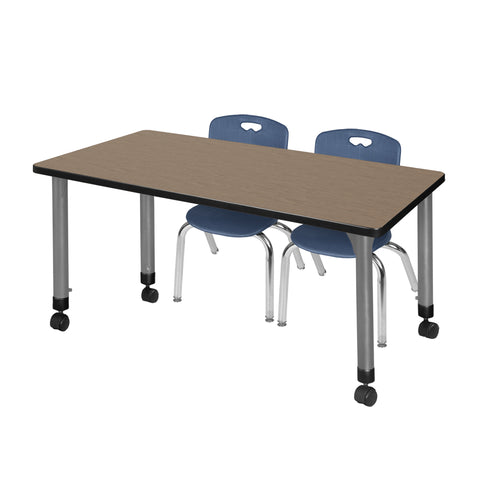 Regency Kee 48 x 24 in. Mobile Adjustable Classroom Table & 2 Andy 12 in. Stack Chairs Black