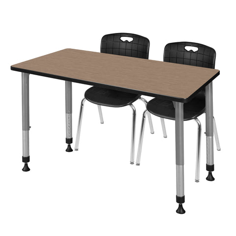 Regency Kee 48 x 24 in. Adjustable Classroom Table & 2 Andy 18 in. Stack Chairs Black