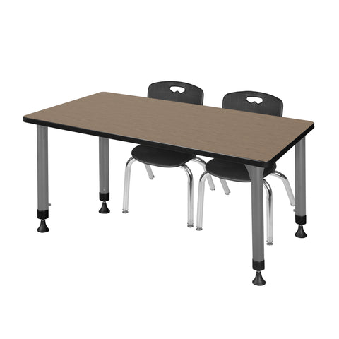 Regency Kee 48 x 24 in. Adjustable Classroom Table & 2 Andy 12 in. Stack Chairs Black
