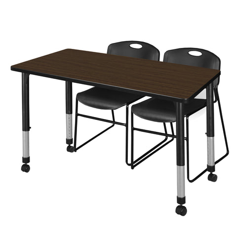 Regency Kee 48 x 24 in. Mobile Adjustable Classroom Table & 2 Zeng Stack Chairs Black