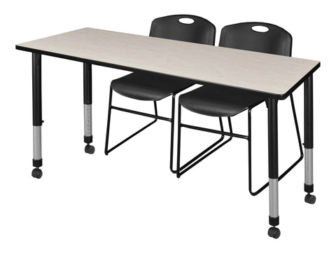 Regency Kee 48 x 24 in. Mobile Adjustable Classroom Table & 2 Zeng Stack Chairs Black