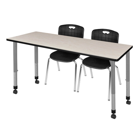 Regency Kee 48 x 24 in. Mobile Adjustable Classroom Table & 2 Andy 18 in. Stack Chairs Black