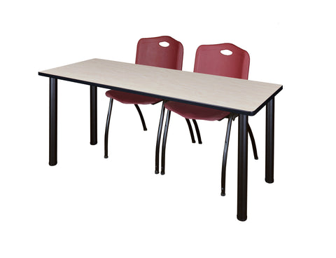 Regency Kee 60 x 24 in. Training Table Top Black Legs & 2 M Stack Chairs