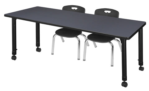 Regency Kee 48 x 24 in. Mobile Adjustable Classroom Table & 2 Andy 12 in. Stack Chairs Black