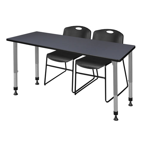 Regency Kee 48 x 24 in. Adjustable Classroom Table & 2 Zeng Stack Chairs Black