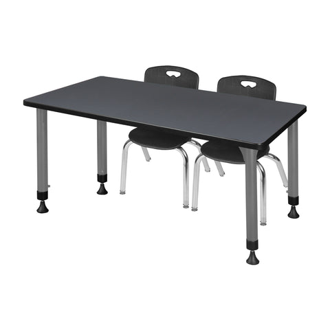Regency Kee 48 x 24 in. Adjustable Classroom Table & 2 Andy 12 in. Stack Chairs Black
