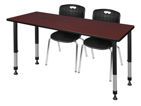 Regency Kee 48 x 24 in. Adjustable Classroom Table & 2 Andy 18 in. Stack Chairs Black