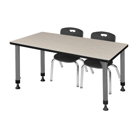 Regency Kee 48 x 24 in. Adjustable Classroom Table & 2 Andy 12 in. Stack Chairs Black