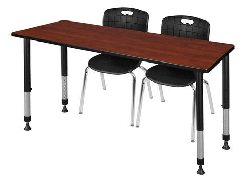 Regency Kee 48 x 24 in. Adjustable Classroom Table & 2 Andy 18 in. Stack Chairs Black