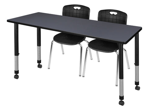 Regency Kee 48 x 24 in. Mobile Adjustable Classroom Table & 2 Andy 18 in. Stack Chairs Black