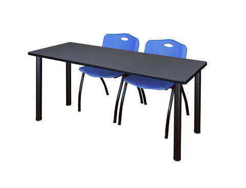 Regency Kee 60 x 24 in. Training Table Top Black Legs & 2 M Stack Chairs