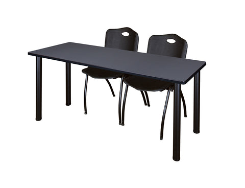 Regency Kee 60 x 24 in. Training Table Top Black Legs & 2 M Stack Chairs