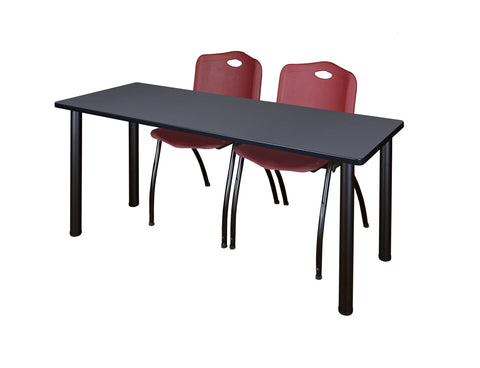 Regency Kee 60 x 24 in. Training Table Top Black Legs & 2 M Stack Chairs