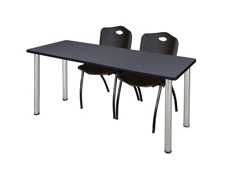 Regency Kee 60 x 24 in. Training Table Top Black Legs & 2 M Stack Chairs