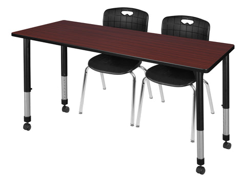 Regency Kee 48 x 24 in. Mobile Adjustable Classroom Table & 2 Andy 18 in. Stack Chairs Black