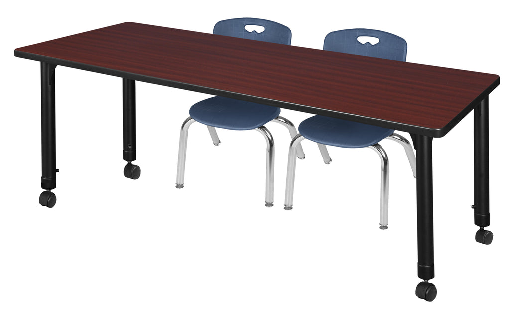 Regency Kee 48 x 24 in. Mobile Adjustable Classroom Table & 2 Andy 12 in. Stack Chairs Black
