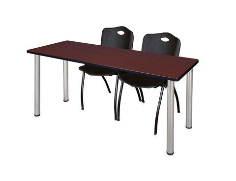 Regency Kee 60 x 24 in. Training Table Top Black Legs & 2 M Stack Chairs
