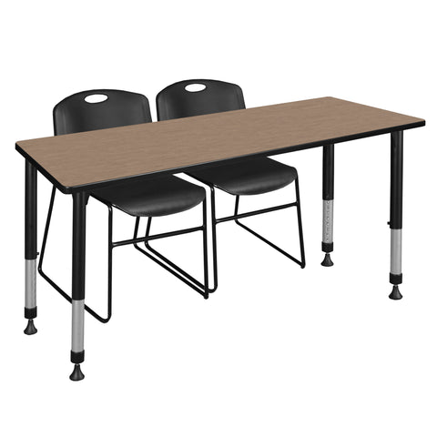 Regency Kee 48 x 24 in. Adjustable Classroom Table & 2 Zeng Stack Chairs Black