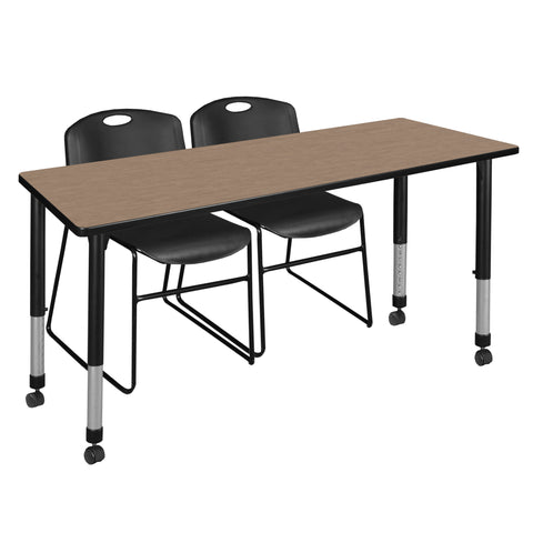 Regency Kee 48 x 24 in. Mobile Adjustable Classroom Table & 2 Zeng Stack Chairs Black
