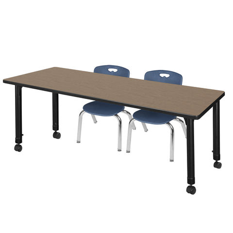 Regency Kee 48 x 24 in. Mobile Adjustable Classroom Table & 2 Andy 12 in. Stack Chairs Black