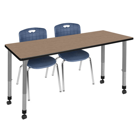 Regency Kee 48 x 24 in. Mobile Adjustable Classroom Table & 2 Andy 18 in. Stack Chairs Black