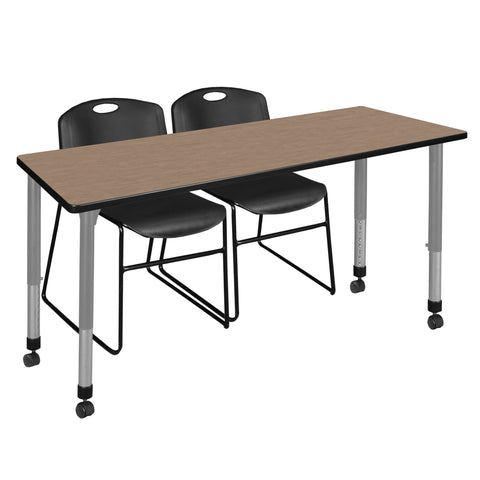 Regency Kee 48 x 24 in. Mobile Adjustable Classroom Table & 2 Zeng Stack Chairs Black