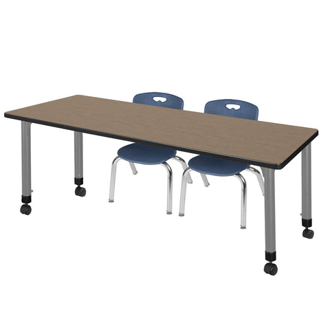 Regency Kee 48 x 24 in. Mobile Adjustable Classroom Table & 2 Andy 12 in. Stack Chairs Black