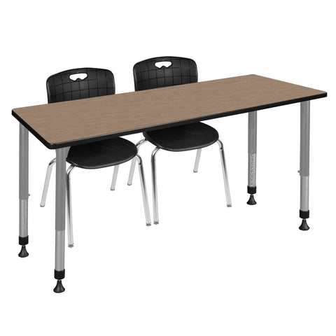 Regency Kee 48 x 24 in. Adjustable Classroom Table & 2 Andy 18 in. Stack Chairs Black