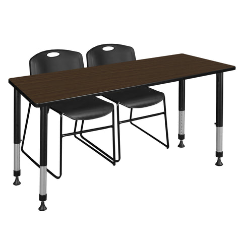 Regency Kee 48 x 24 in. Adjustable Classroom Table & 2 Zeng Stack Chairs Black