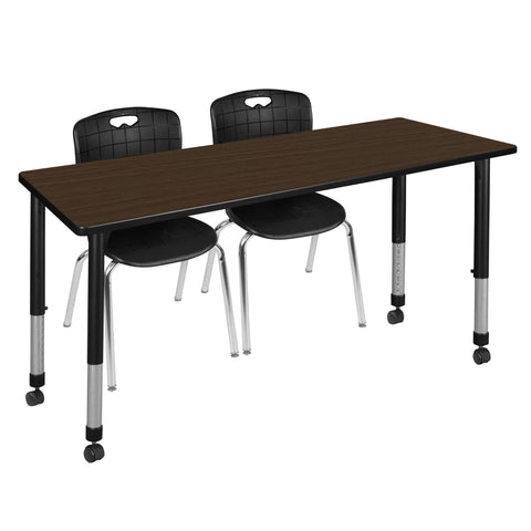 Regency Kee 48 x 24 in. Mobile Adjustable Classroom Table & 2 Andy 18 in. Stack Chairs Black