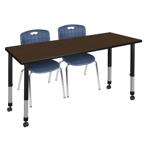 Regency Kee 48 x 24 in. Mobile Adjustable Classroom Table & 2 Andy 18 in. Stack Chairs Black