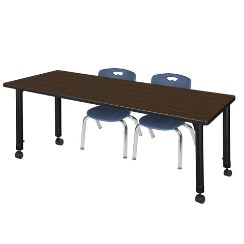 Regency Kee 48 x 24 in. Mobile Adjustable Classroom Table & 2 Andy 12 in. Stack Chairs Black