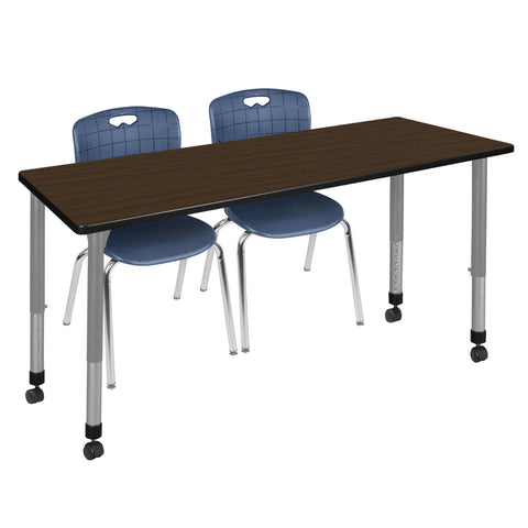 Regency Kee 48 x 24 in. Mobile Adjustable Classroom Table & 2 Andy 18 in. Stack Chairs Black