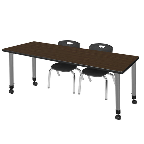 Regency Kee 48 x 24 in. Mobile Adjustable Classroom Table & 2 Andy 12 in. Stack Chairs Black