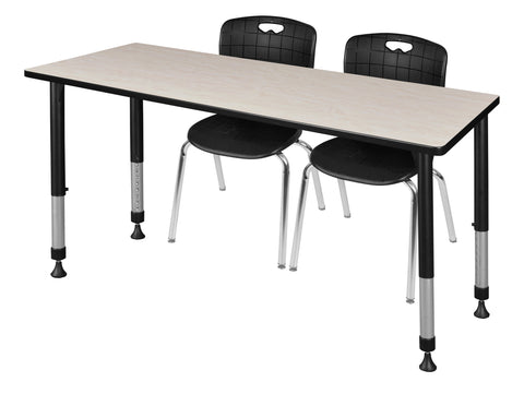 Regency Kee 48 x 24 in. Adjustable Classroom Table & 2 Andy 18 in. Stack Chairs Black
