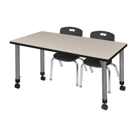 Regency Kee 48 x 24 in. Mobile Adjustable Classroom Table & 2 Andy 12 in. Stack Chairs Black