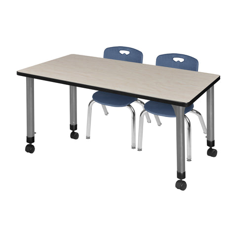 Regency Kee 48 x 24 in. Mobile Adjustable Classroom Table & 2 Andy 12 in. Stack Chairs Black