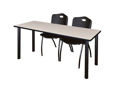 Regency Kee 60 x 24 in. Training Table Top Black Legs & 2 M Stack Chairs