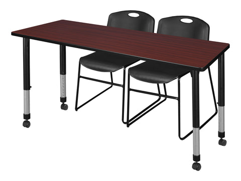 Regency Kee 48 x 24 in. Mobile Adjustable Classroom Table & 2 Zeng Stack Chairs Black