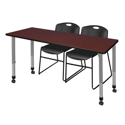 Regency Kee 48 x 24 in. Mobile Adjustable Classroom Table & 2 Zeng Stack Chairs Black