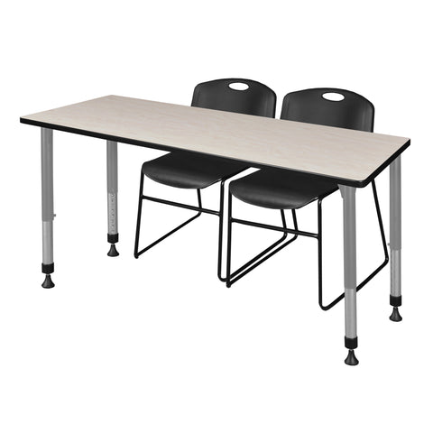 Regency Kee 48 x 24 in. Adjustable Classroom Table & 2 Zeng Stack Chairs Black