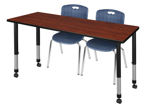 Regency Kee 48 x 24 in. Mobile Adjustable Classroom Table & 2 Andy 18 in. Stack Chairs Black