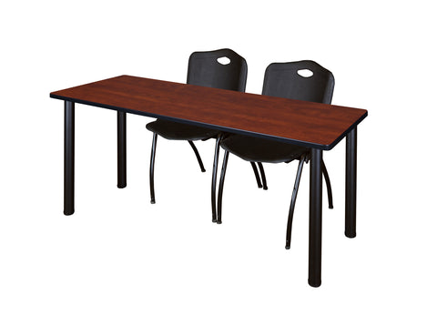 Regency Kee 60 x 24 in. Training Table Top Black Legs & 2 M Stack Chairs