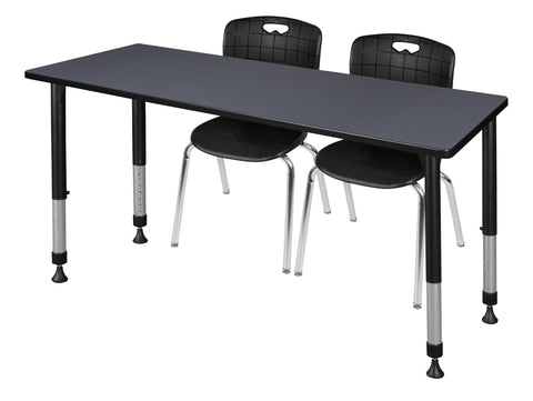 Regency Kee 48 x 24 in. Adjustable Classroom Table & 2 Andy 18 in. Stack Chairs Black