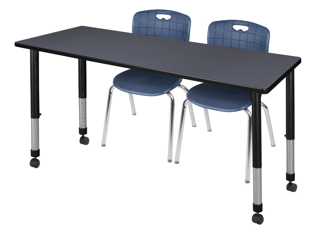 Regency Kee 48 x 24 in. Mobile Adjustable Classroom Table & 2 Andy 18 in. Stack Chairs Black