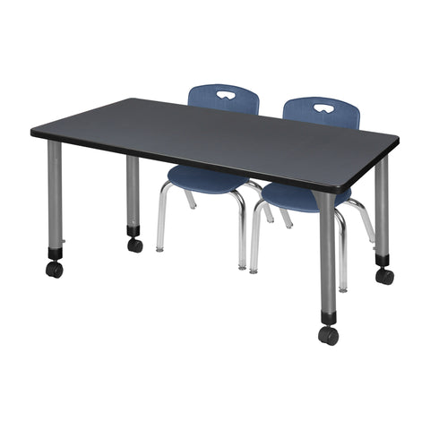 Regency Kee 48 x 24 in. Mobile Adjustable Classroom Table & 2 Andy 12 in. Stack Chairs Black